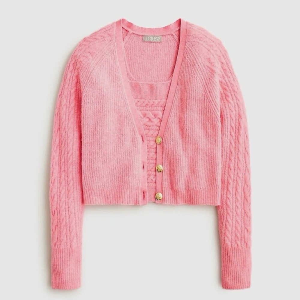 J.Crew Supersoft cropped cable-knit sweater-tank set in sorbet pink